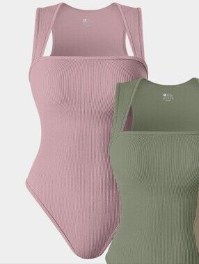 NWOT OQQ Strappy Square Neck Sleeveless Tummy Control Bodysuit - Mauve